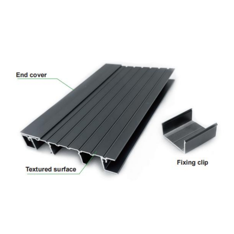Stylish black aluminium deck railing with horizontal balusters for outdoor decks.