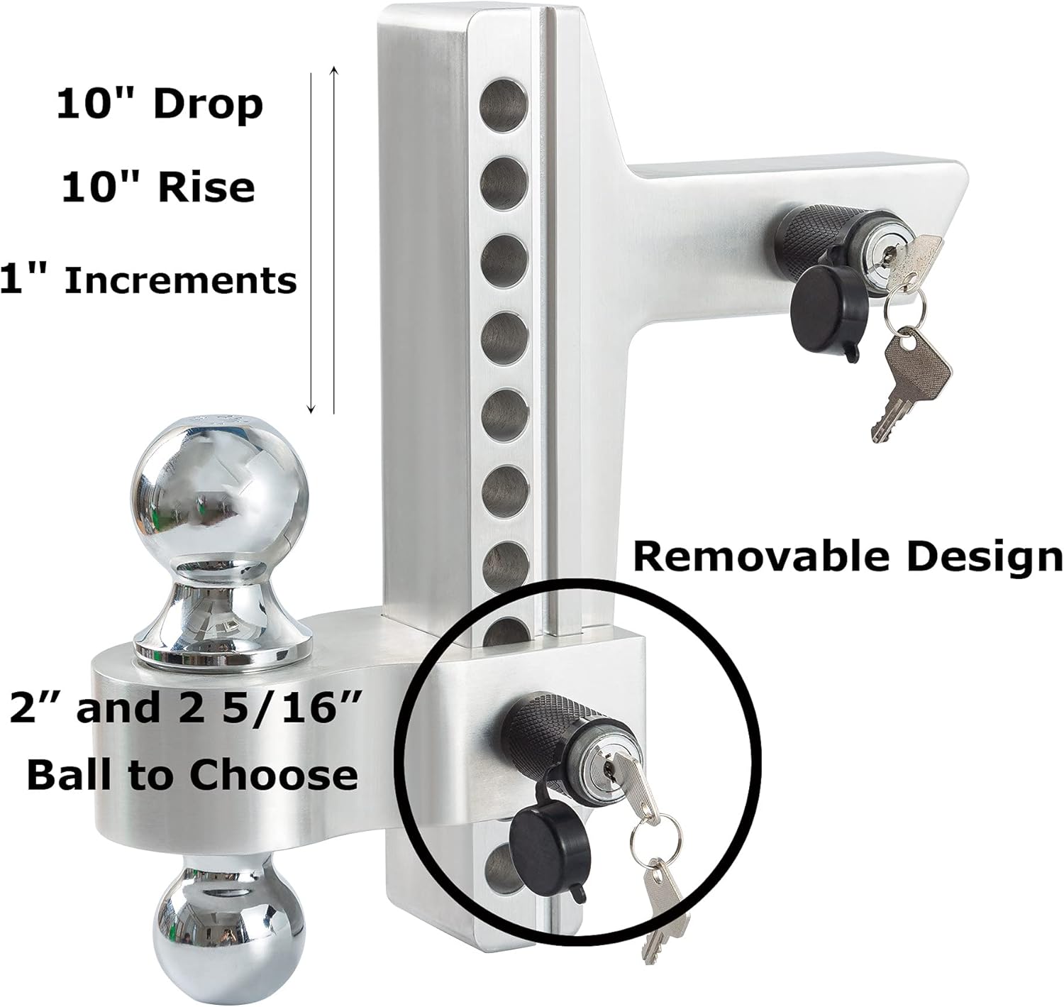 Close-up of lightweight aluminum adjustable trailer hitch mechanism