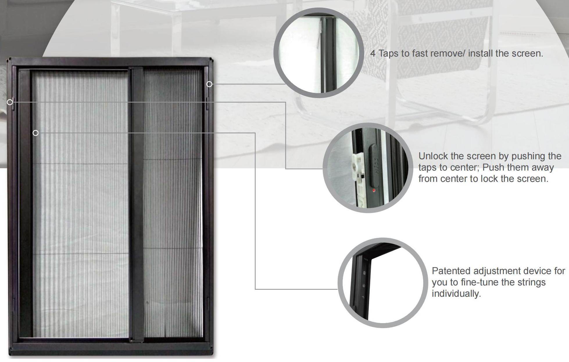 pleated screen for windows in open position