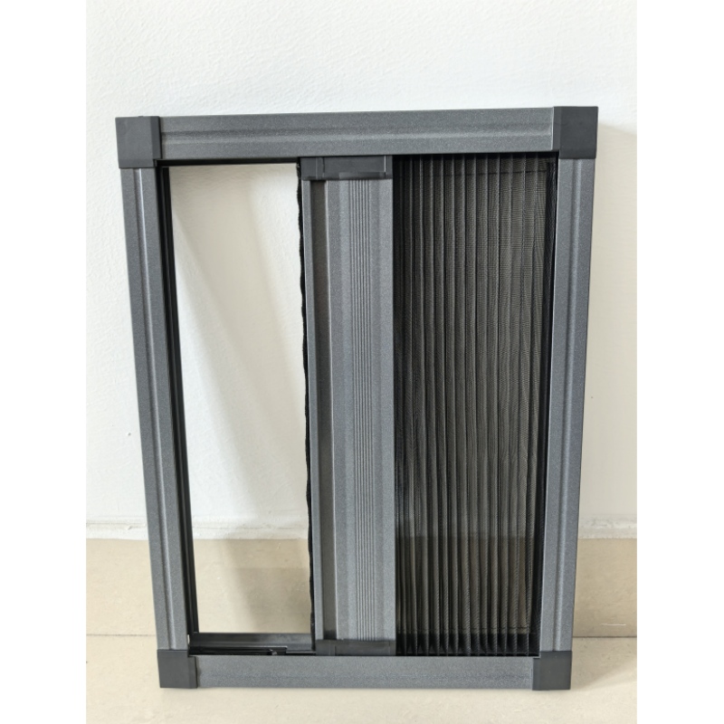 Close-up of retractable aluminum pleated screen mesh