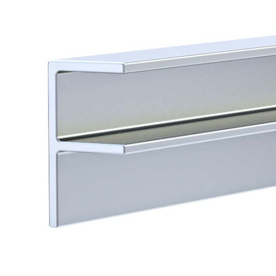 Extruded F aluminium profile dimension drawing with base width, long leg height, short leg height and wall thickness specifications Extruded F aluminium profile dimension drawing with base width, long leg height, short leg height and wall thickness specifications
