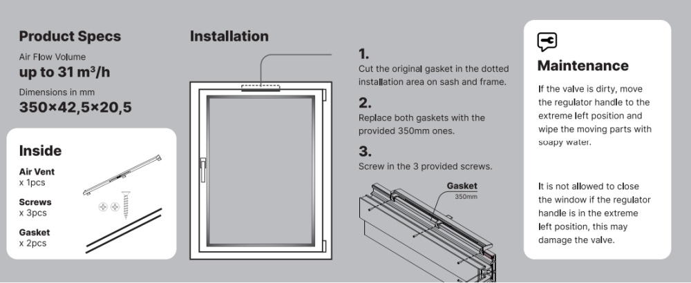 Custom uPVC trickle vent, 4000 mm² EA, with RAL finish