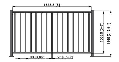 Custom-sized aluminium fence panel with horizontal slat design and wood-grain powder coat finish, made for a commercial pool enclosure project