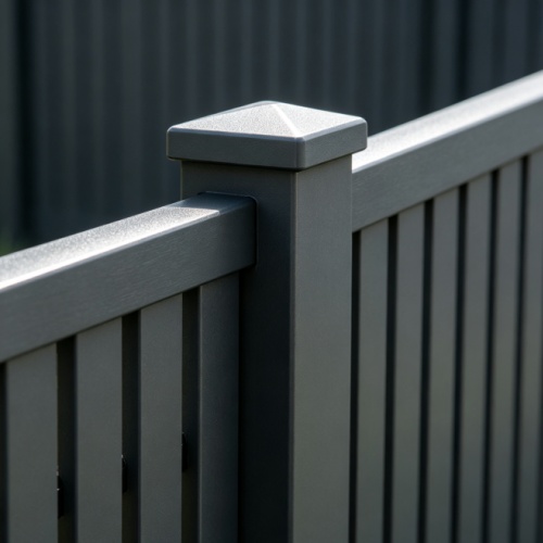 Aluminum privacy wall panel with horizontal slat design, powder coated in anthracite grey, installed on a residential balcony for privacy screening Aluminum privacy wall panel with horizontal slat design, powder coated in anthracite grey, installed on a residential balcony for privacy screening