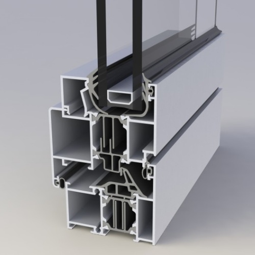 Thermal break aluminium window profile cross-section with PA66 strip and gasket grooves