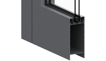 Cross-section of casement aluminium window profile with outer frame and sash detail Cross-section of casement aluminium window profile with outer frame and sash detail