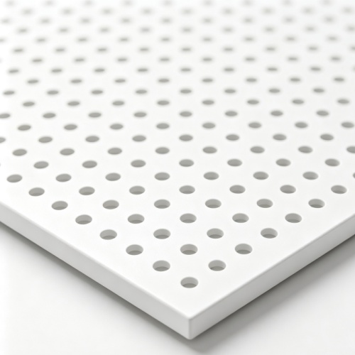 Perforated aluminium curtain wall panel with uniform circular hole pattern Perforated aluminium curtain wall panel with uniform circular hole pattern