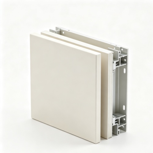 Exterior aluminium wall panel cross-section with interlocking edge and fixing groove Exterior aluminium wall panel cross-section with interlocking edge and fixing groove