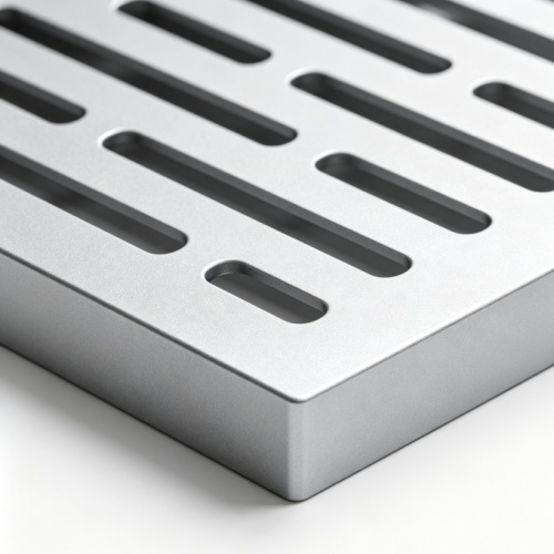 Perforated aluminium wall cladding panel with ventilated rainscreen bracket detail Perforated aluminium wall cladding panel with ventilated rainscreen bracket detail