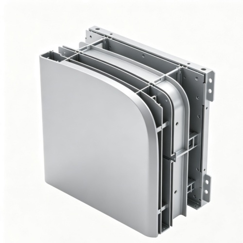 Bent aluminium panel for curtain wall with curved radius and concealed fixing