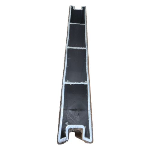 Aluminum decking board cross-section showing interlocking edge and surface texture