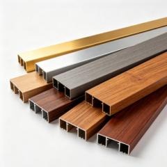 Wood grain aluminium extrusion profiles with realistic 3D wood texture finish for architectural and decorative applications