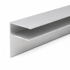 Extruded F aluminium profile with unequal legs forming an F-shaped cross-section for edge mounting and sliding track applications
