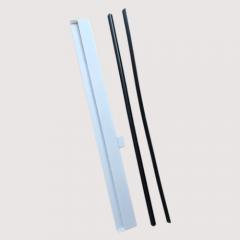 Range of uPVC window air vents in different lengths and colours displayed alongside an aluminium window profile