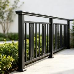 Aluminum privacy wall panel with horizontal slat design, powder coated in anthracite grey, installed on a residential balcony for privacy screening