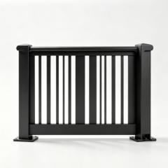 Industrial aluminum fence panel with heavy-duty vertical pickets and reinforced rails installed around a warehouse perimeter