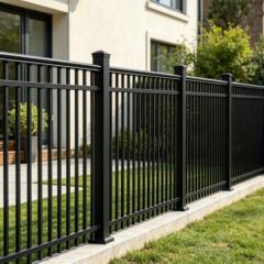 DIY aluminum fence panel kit with all parts laid out ready for assembly