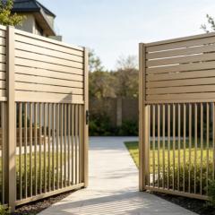 Aluminum screen fence panel with decorative mesh infill and aluminum frame