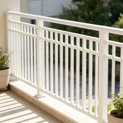 Aluminum courtyard fence panel with horizontal slats enclosing a private patio
