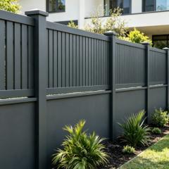Aluminum shadow box fence panel with staggered pickets on both sides