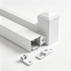 Aluminum patio fence panel with horizontal slats enclosing a dining area