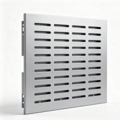 Perforated aluminium wall cladding panel with ventilated rainscreen fixing system
